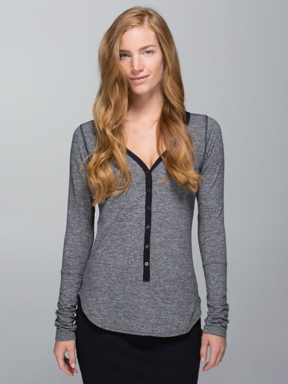 Lululemon Awesoma Henley Heathered Black Rulu Light Size Small